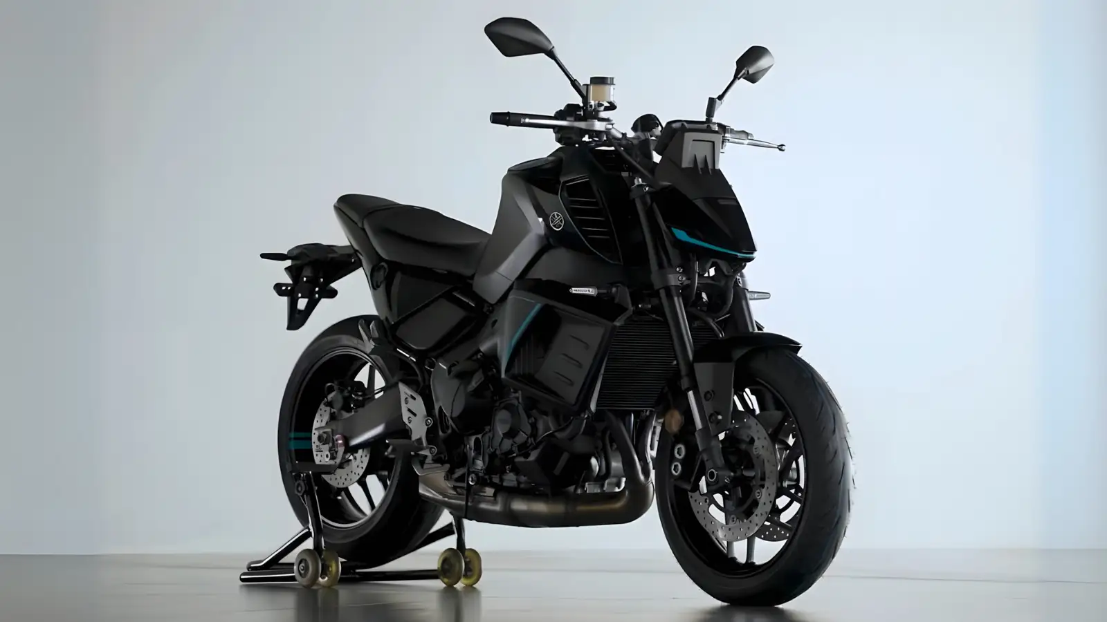 Prototipo da Yamaha MT-09 Híbrida, destacando seu design moderno e sistema híbrido.