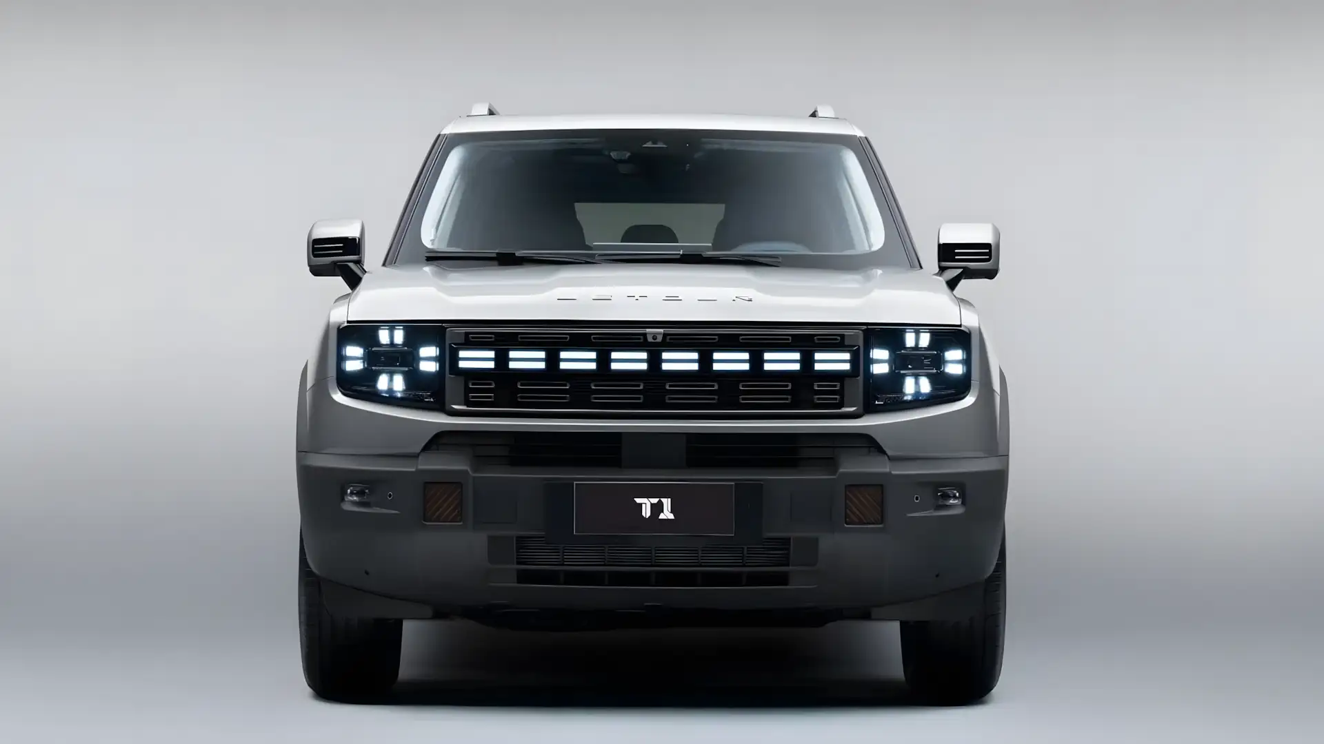 Jetour T1 2025 vista frontal com design quadrado e faróis LED