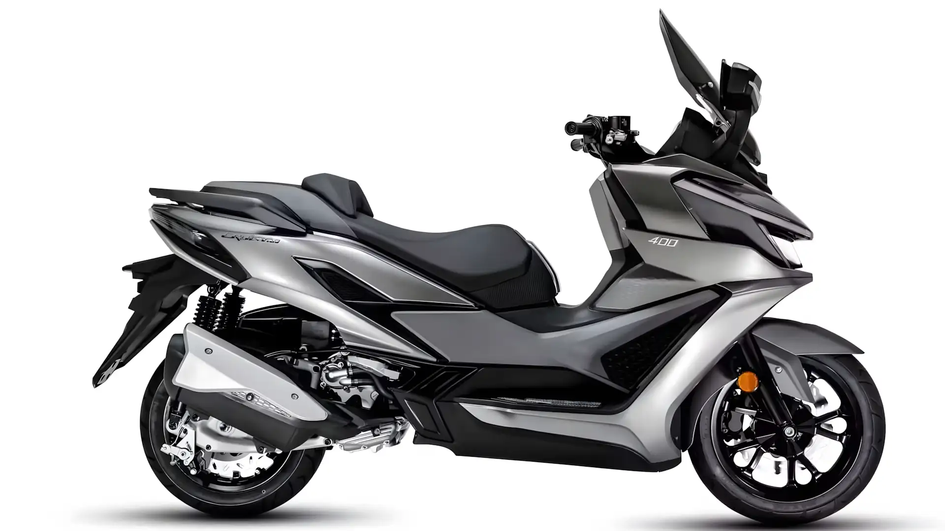 Vista lateral da SYM Cruisym 400 2026 maxi-scooter sport tourer
