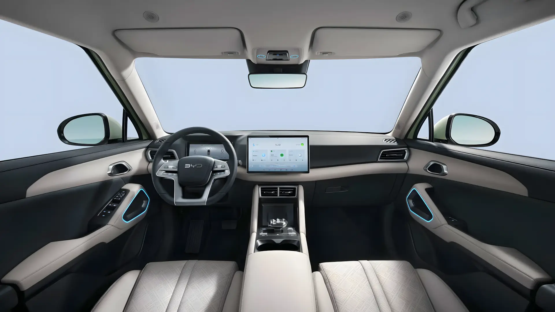 Interior do BYD Yuan Pro com multimídia giratória de 12 polegadas e acabamento premium