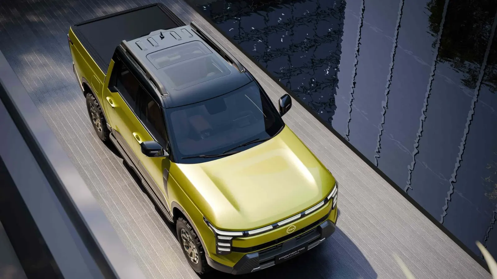 Nissan Frontier Pro PHEV mostrando lanternas em LED e caçamba com capota elétrica