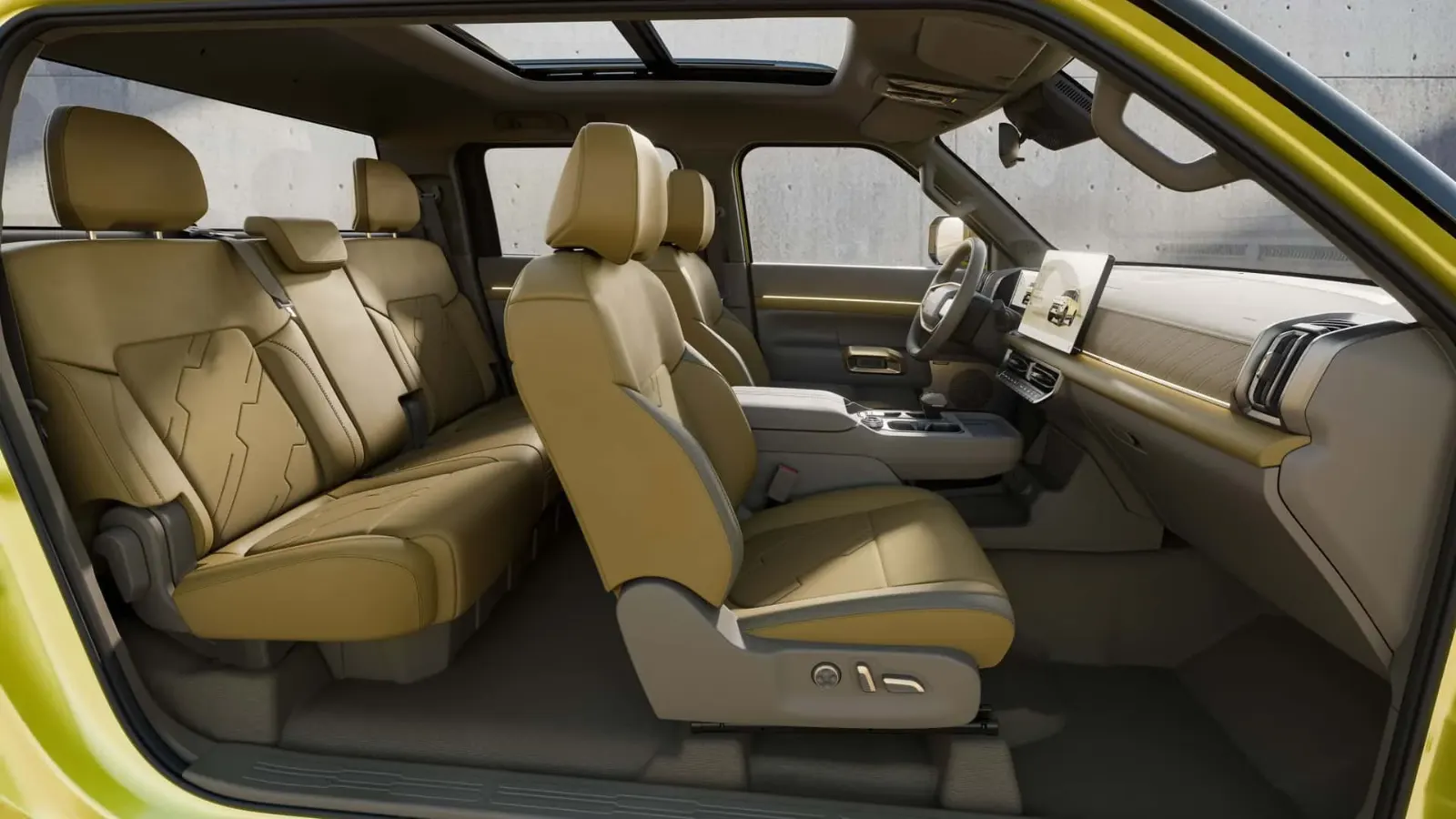 Interior da Nissan Frontier Pro PHEV com tela multim&iacute;dia de 14,6 polegadas e painel digital