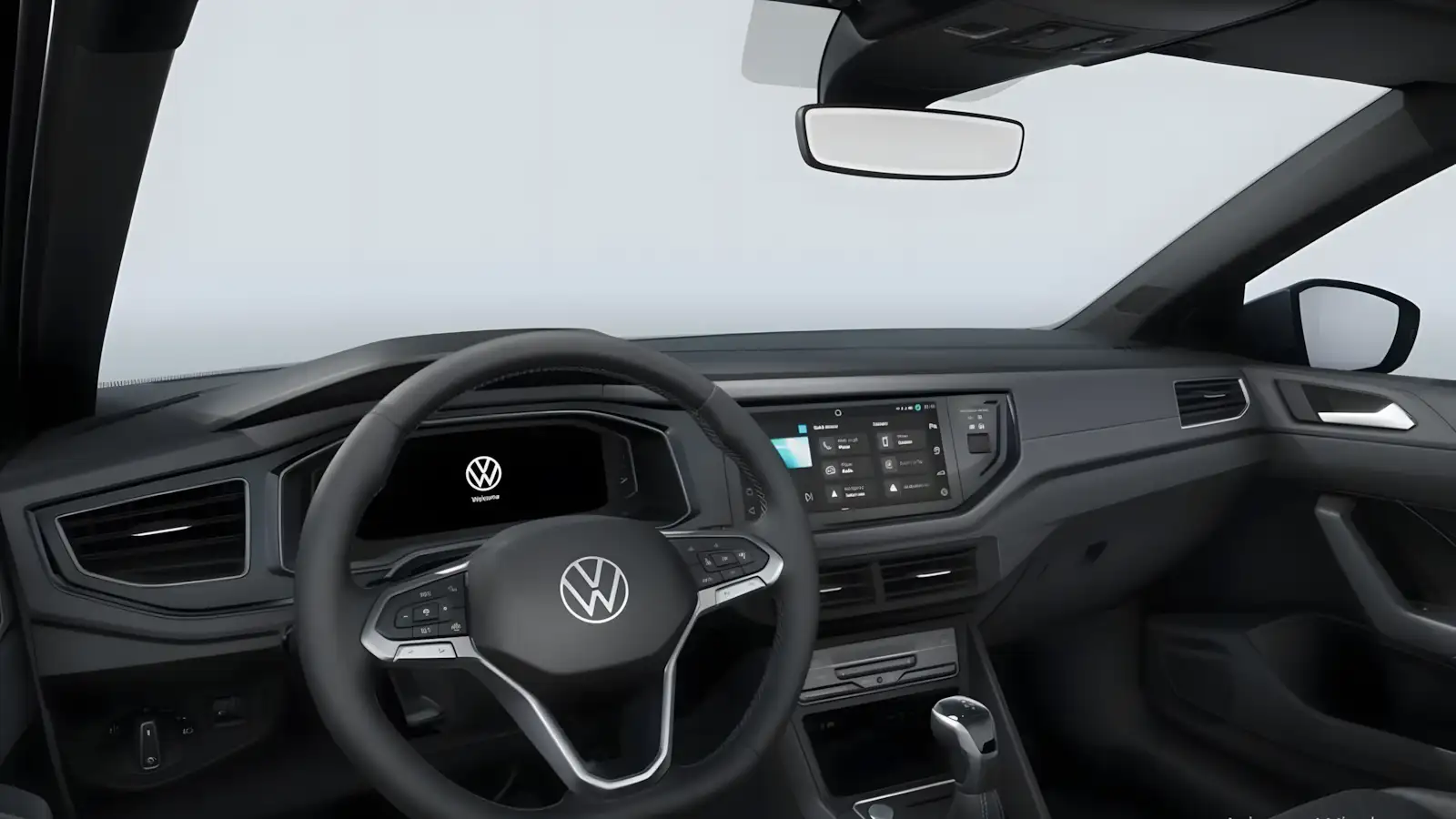 Interior do Virtus Exclusive 2026 com painel digital de 10,25 polegadas e multimídia de 10,1 polegadas