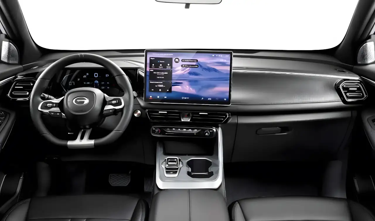 Interior do GAC GS3 com multimídia de 14,3 polegadas Android Auto e CarPlay
